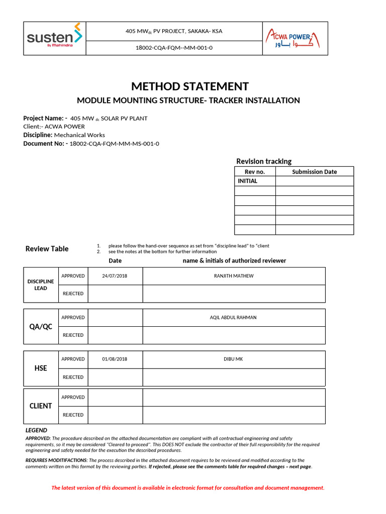 Tracker Installation Method Statement | PDF | Nut (Hardware) | Rivet