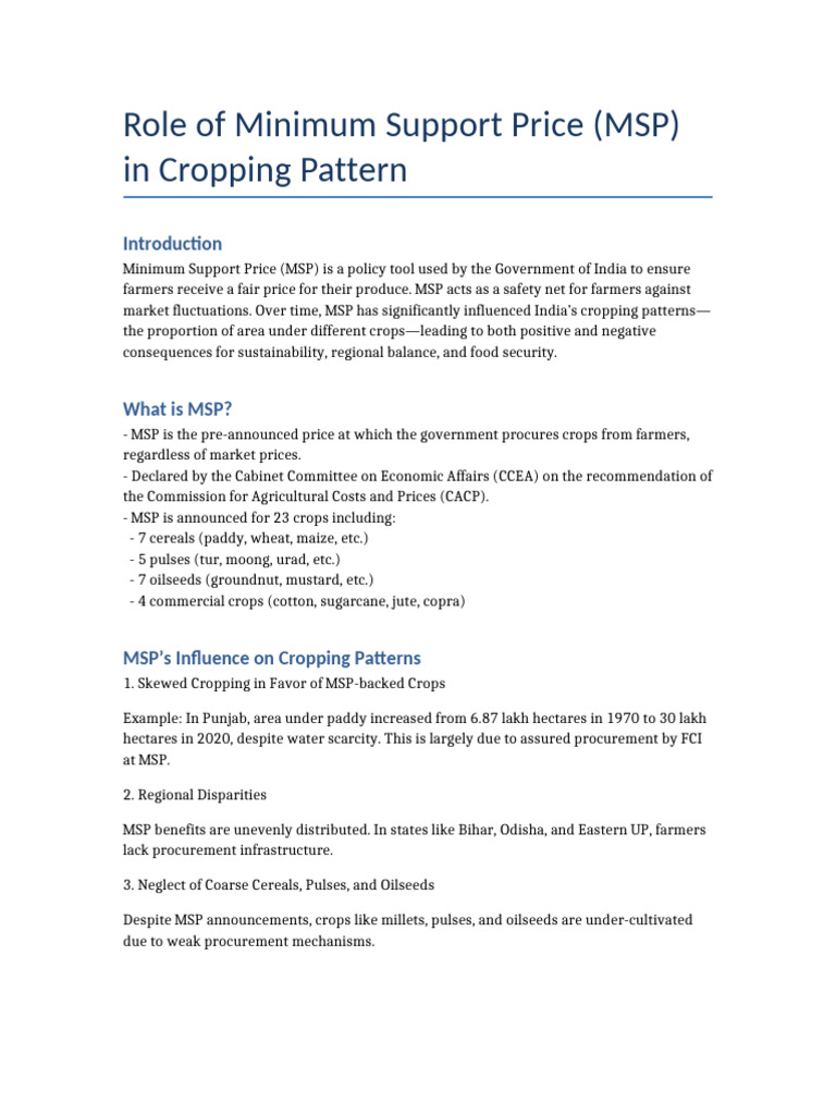 MSP and Cropping Pattern | PDF | Crops | Agronomy