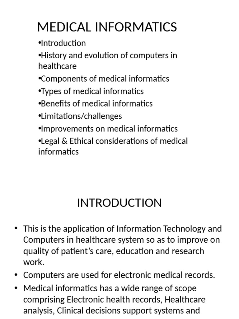Medical Informatics: Overview & Impact | PDF | Health Informatics ...