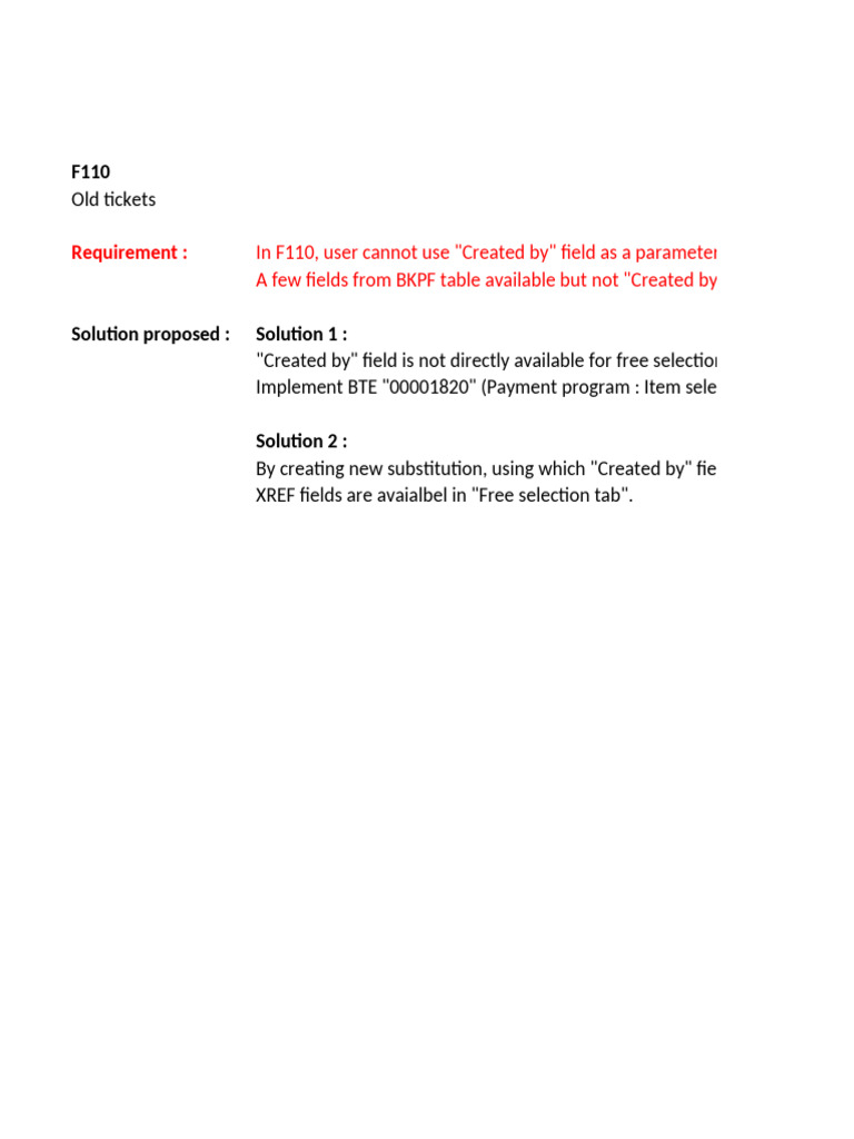 F110 Free Selection: Using "Created By" Field | PDF