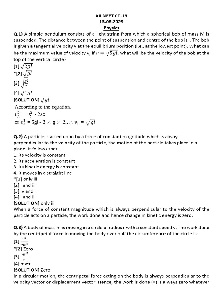 NEET Physics Questions and Solutions | PDF | Inductor | Coordination ...