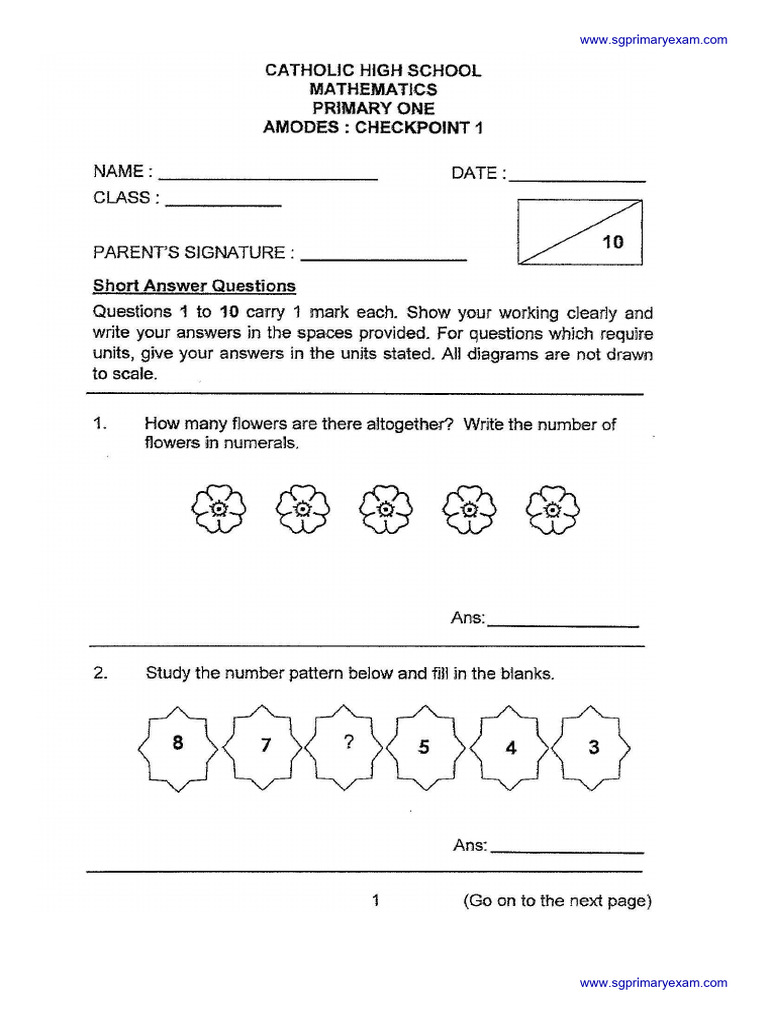 2018 P1 Maths Test1 Catholic High Unlocked | PDF