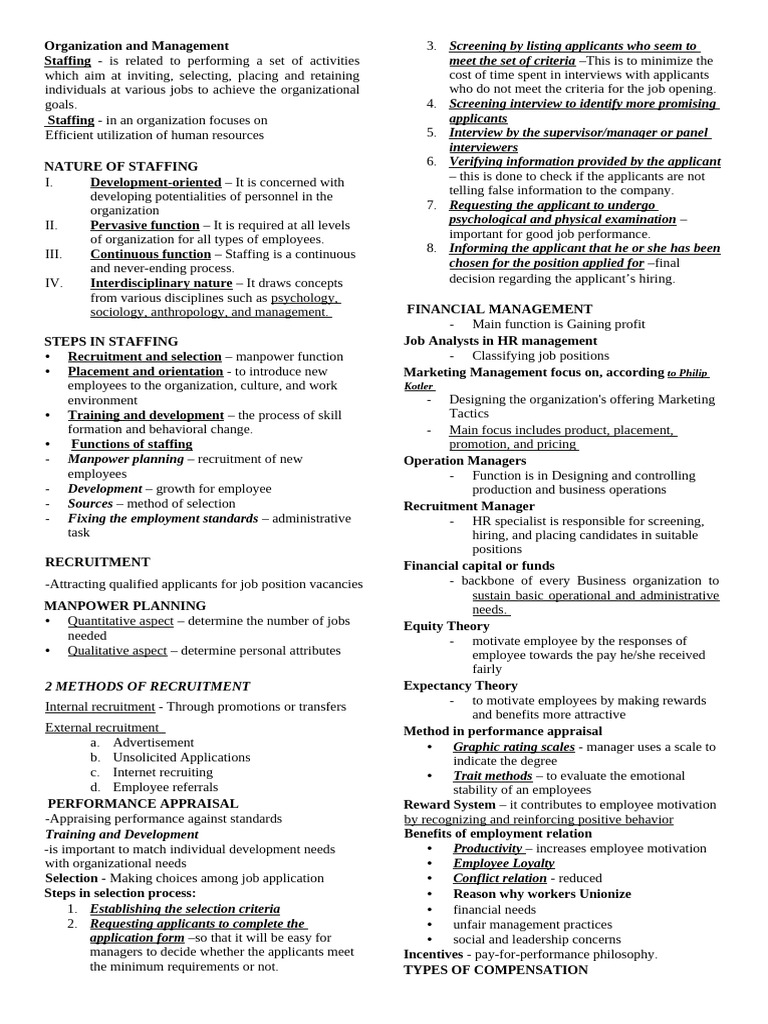 Staffing and Management Strategies Guide | PDF | Recruitment | Employment