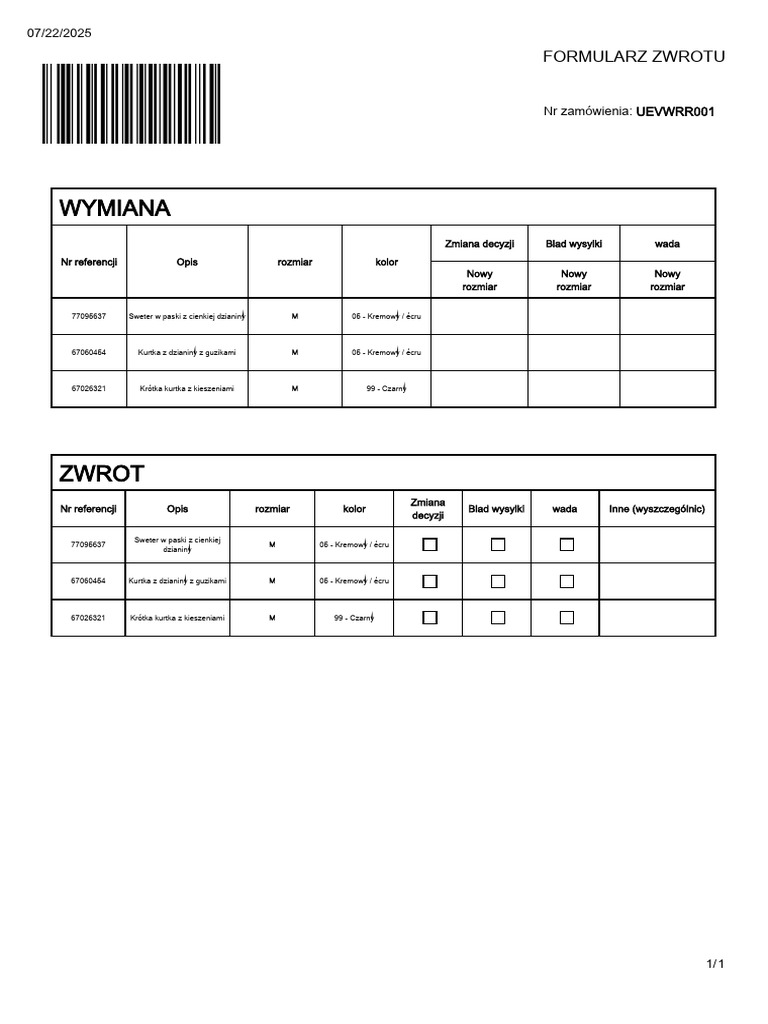 UEVWRR Return Form | PDF