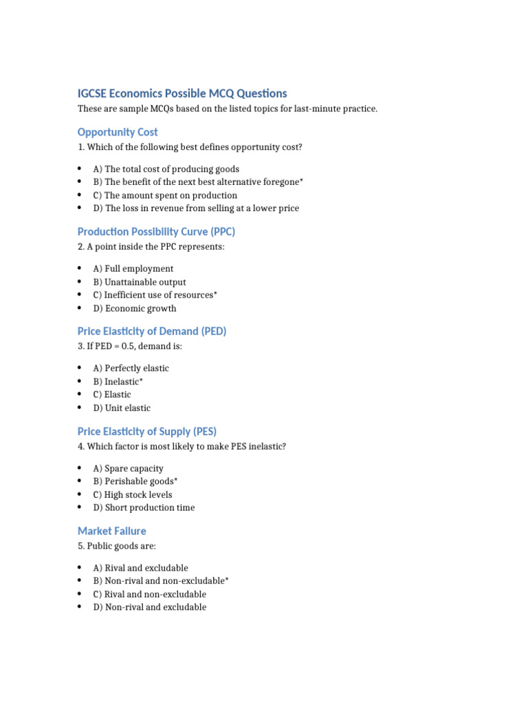 IGCSE Economics MCQ Practice Questions | PDF | Inflation | Macroeconomics