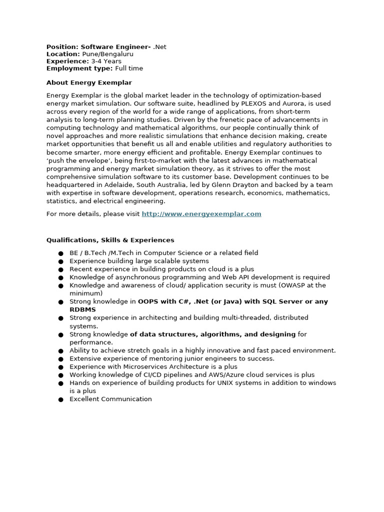 Software Engineer Position in Pune/Bengaluru | PDF