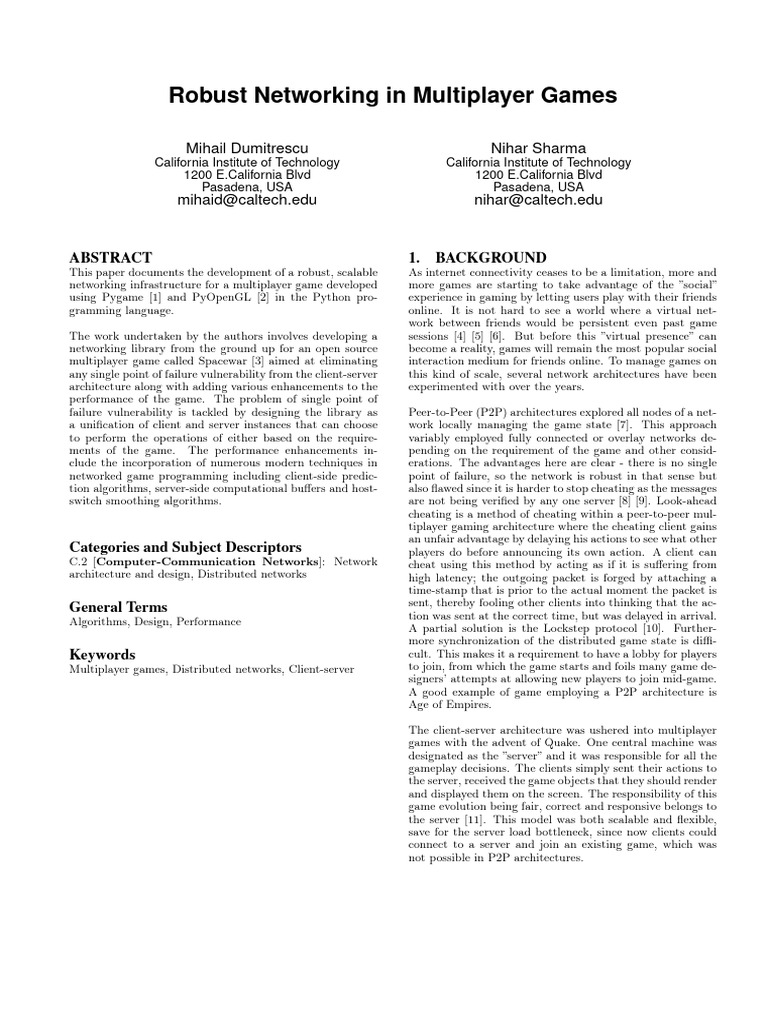 Robust Networking in Multiplayer Games | PDF | Client–Server Model ...