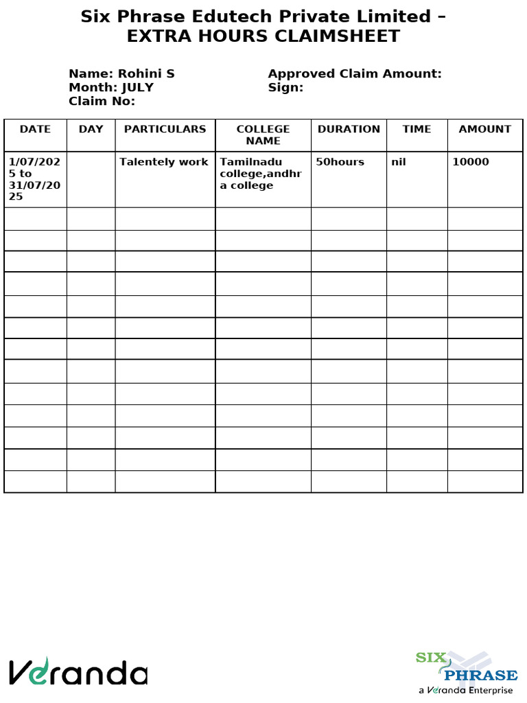 Photo inspiration: Gallery Detail: Six Phrase Extra Hours Claimsheet July