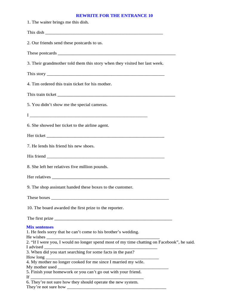 Sentence Transformation Exercises | PDF