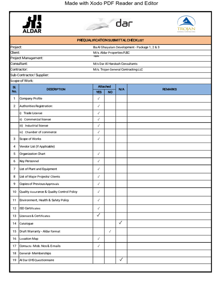 Prequalification Checklist for Contractors | PDF