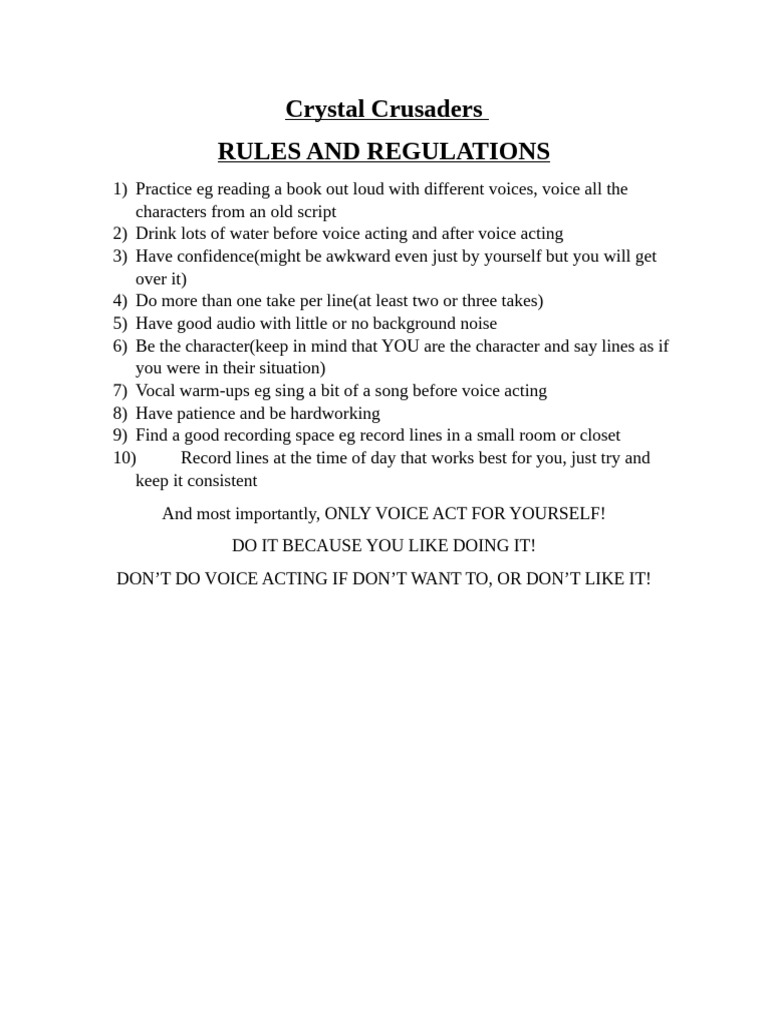 Crystal Crusaders Voice Acting Guide | PDF