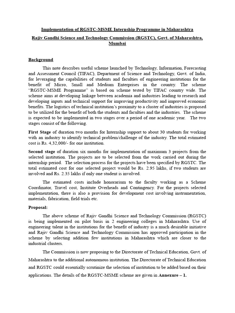 RGSTC-MSME Internship Program Overview | PDF | Innovation | Economies
