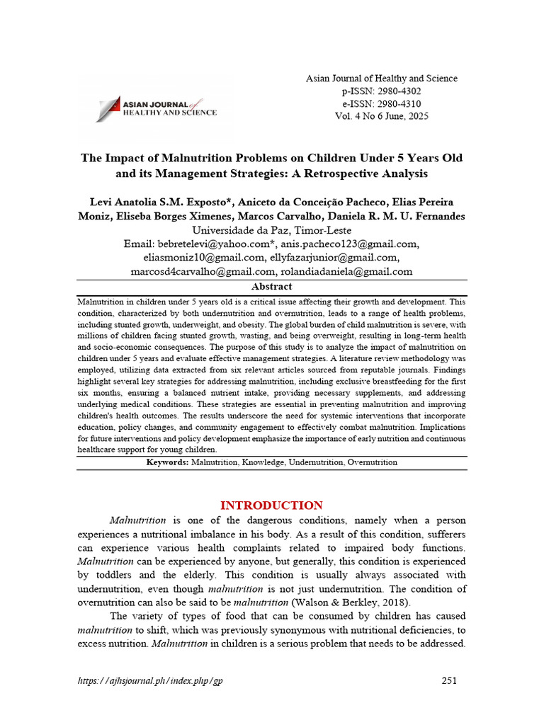 Malnutrition in Children Under 5: Strategies | PDF | Malnutrition ...