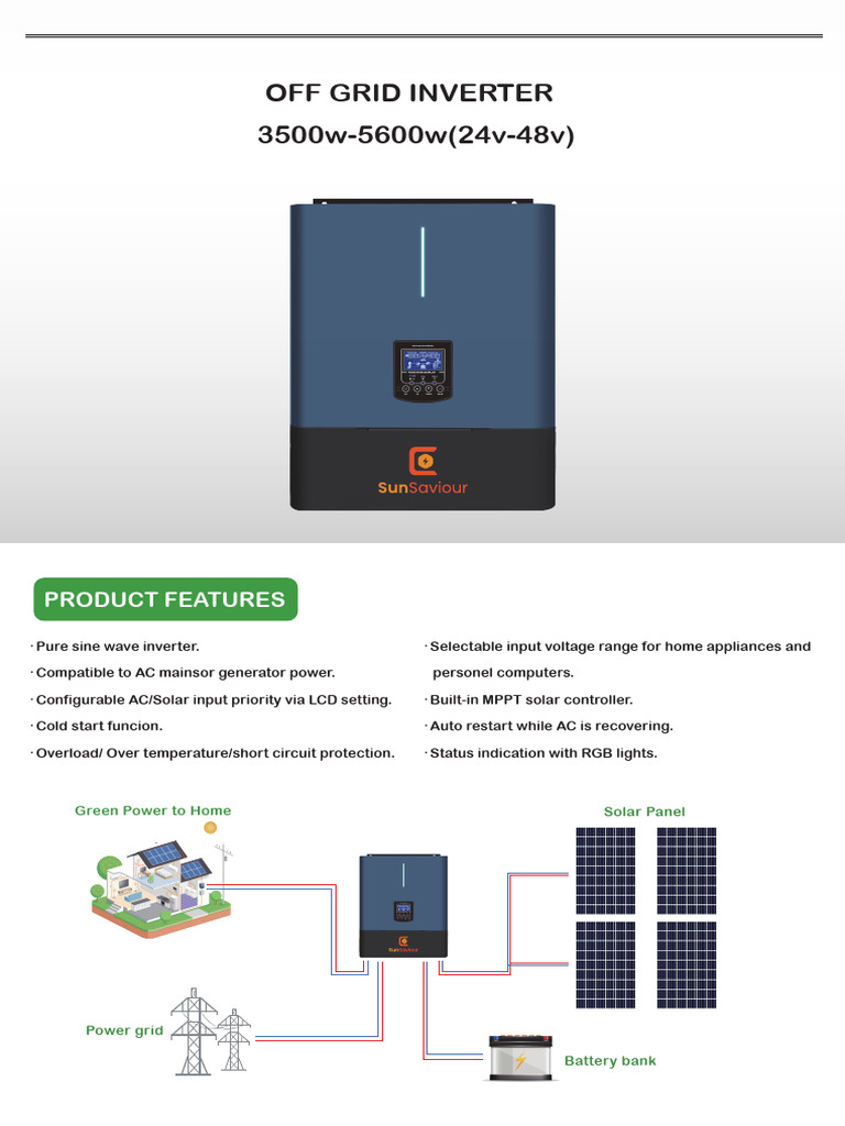 SunSaviour 3.5-5.6KW Data Sheet | PDF | Power Inverter | Computer ...