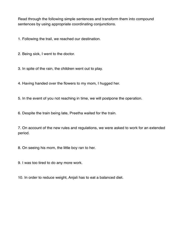 Transform Simple to Compound Sentences | PDF