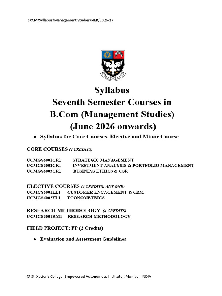 B.Com Management Studies Syllabus 2026-27 | PDF | Strategic Management ...