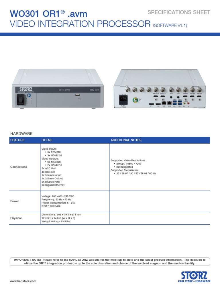WD300 Video Integration Processor Specs | PDF | Hdmi | Computing