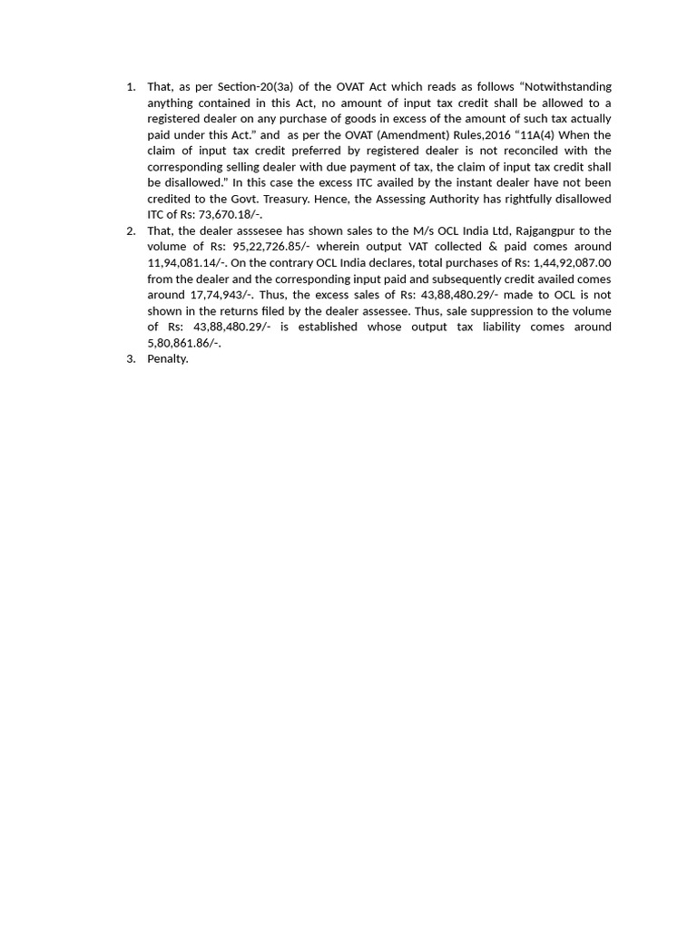 OVAT Act: ITC Disallowance and Penalty | PDF