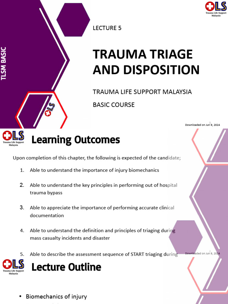 LECTURE 5 - TLSM-B Trauma Triage and Disposition | PDF | Major Trauma ...