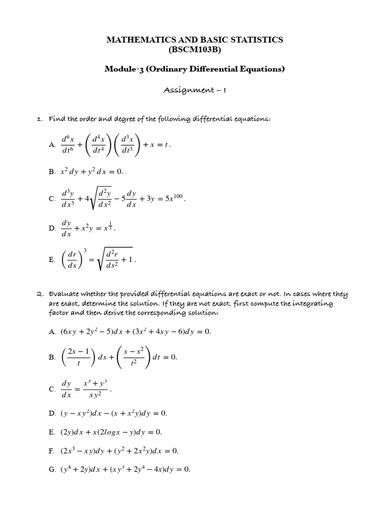 Differential Equations Assignment Guide | PDF