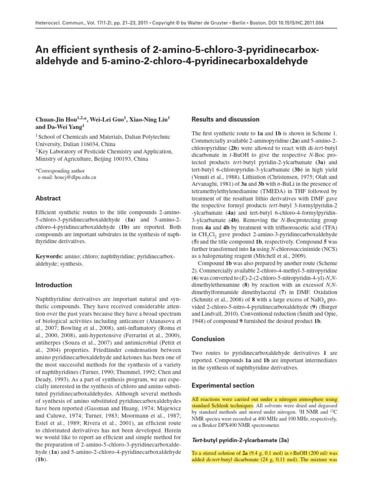 An Efficient Synthesis of 2 Amino 5 Chloro 3 Pyridinecarbox | PDF ...