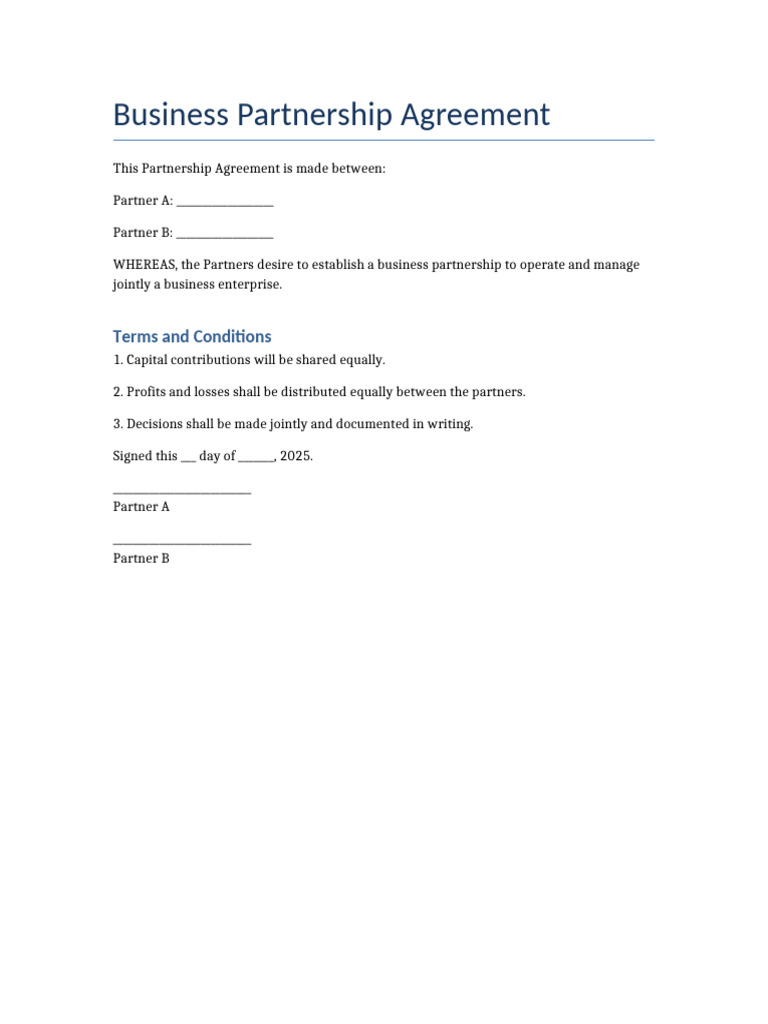50/50 Business Partnership Agreement | PDF