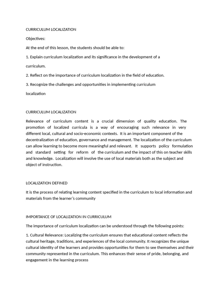 Curriculum Localization in Education | PDF | Curriculum | Learning