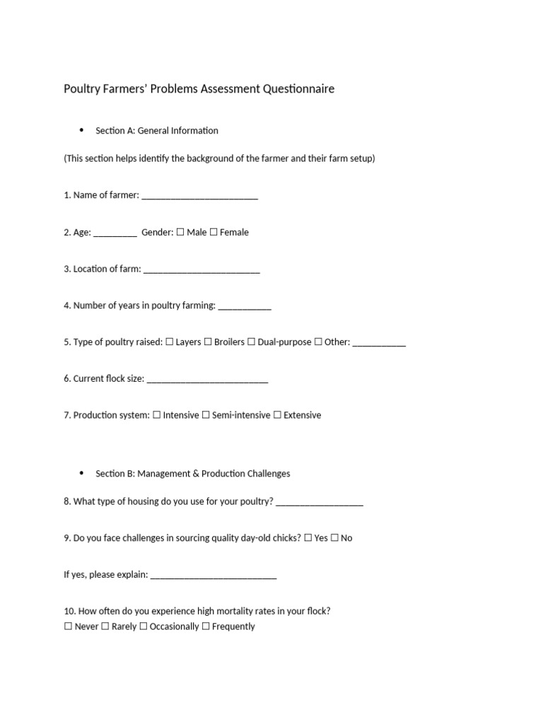 Poultry Farmers' Challenges Survey | PDF | Poultry | Poultry Farming