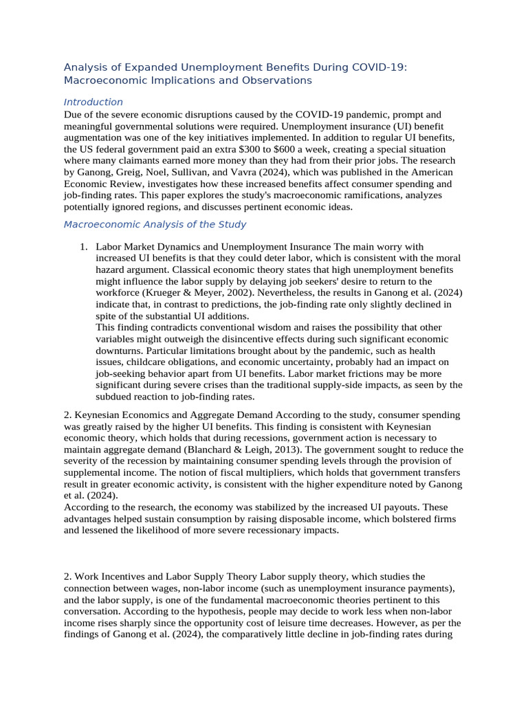 COVID-19 Unemployment Benefits Analysis | PDF | Labour Economics ...