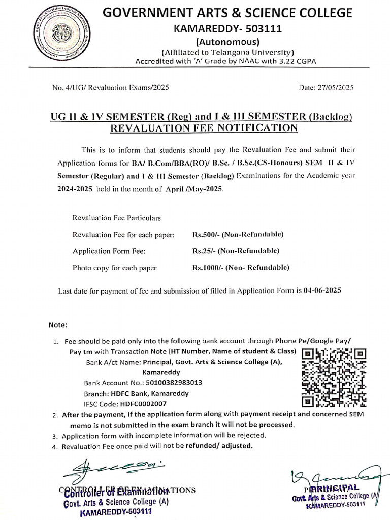 II & IV (R) and I & III (B) SEMESTER REVALUATION FEE | PDF