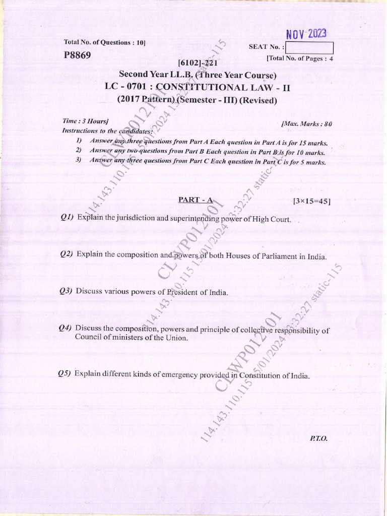 Constitutional Law II Exam Questions | PDF