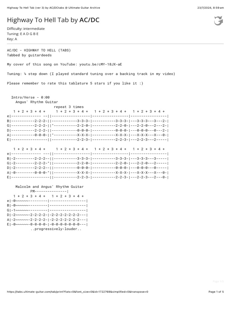 Highway+to+Hell+Tab+ (Ver+3) +by+AC DC | PDF | Song Structure | Musical ...