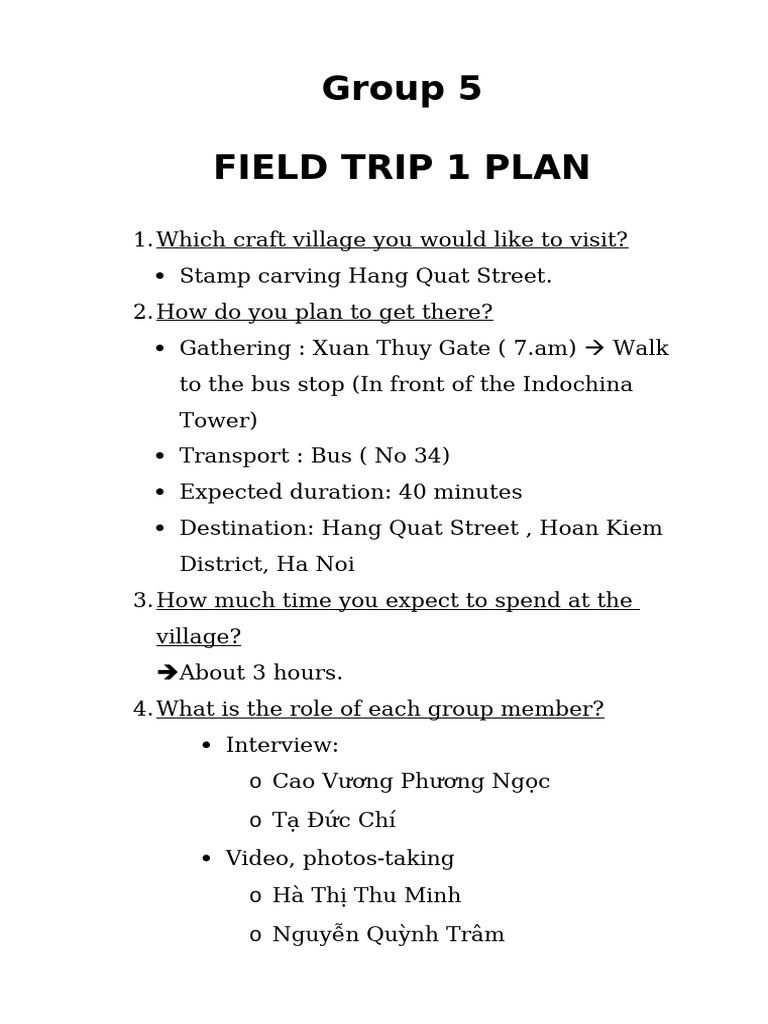 Field Trip Plan to Hang Quat Village | PDF