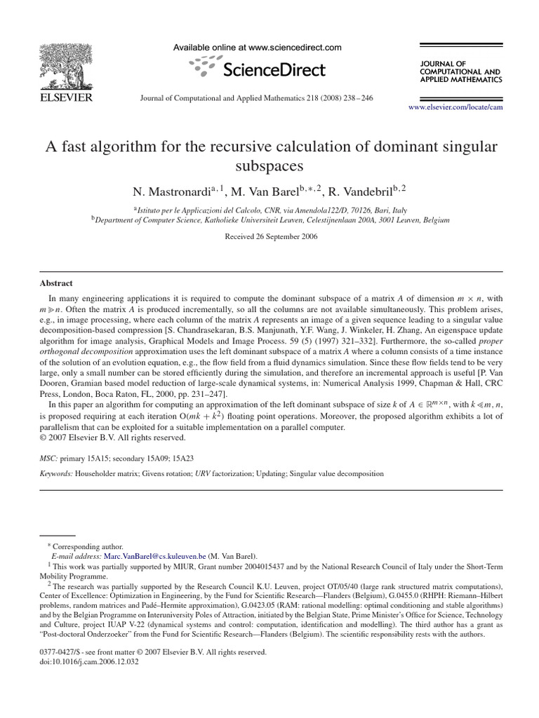 Fast Algorithm for Dominant Subspace Calculation | PDF | Matrix ...