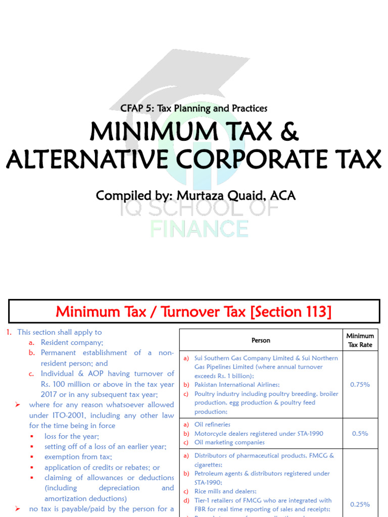 Tax Planning: Minimum & Alternative Tax | PDF | Corporate Tax In The ...