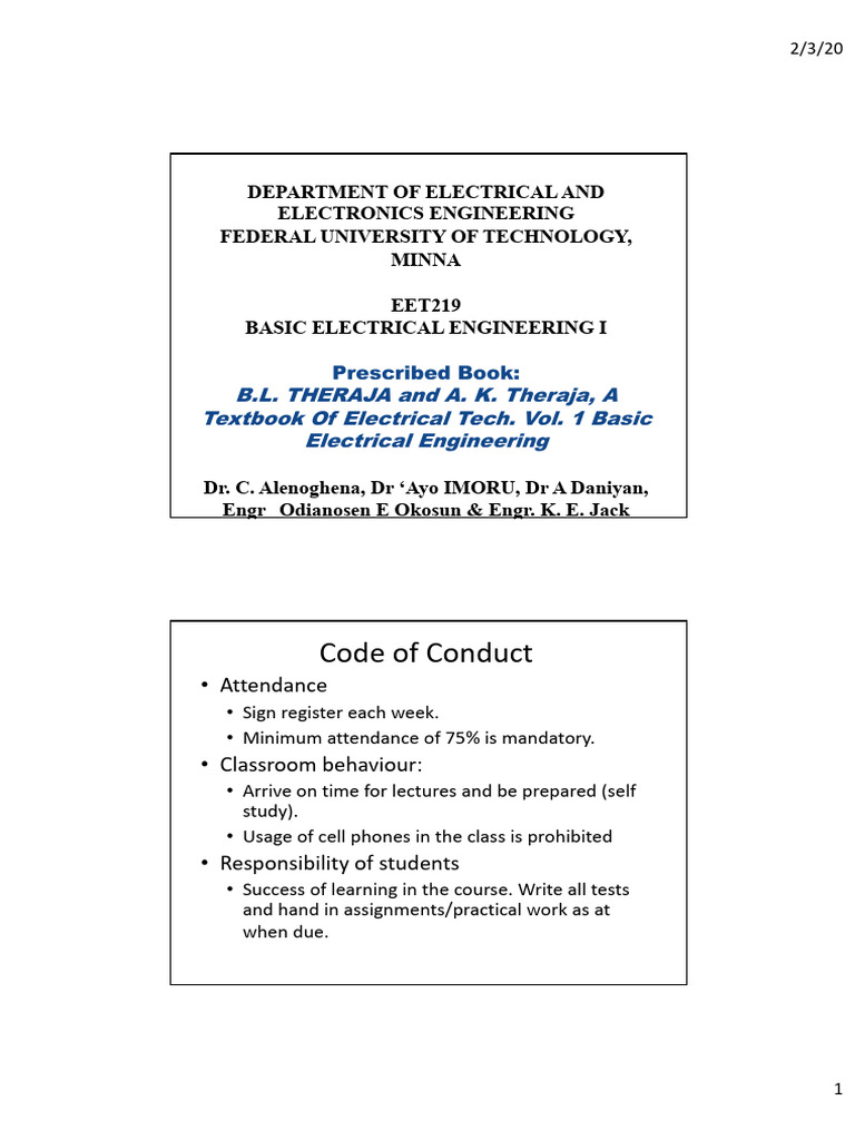 EET219: Basic Electrical Engineering I | PDF | Electric Current ...