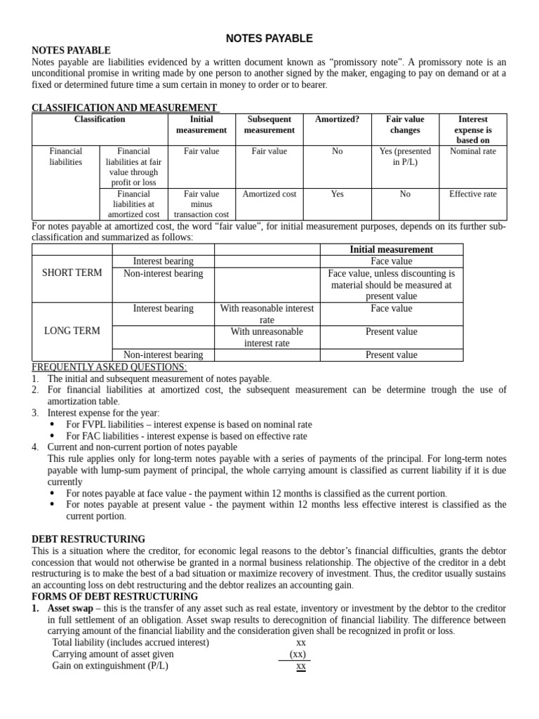 Understanding Notes Payable and Debt Restructuring | PDF | Promissory ...