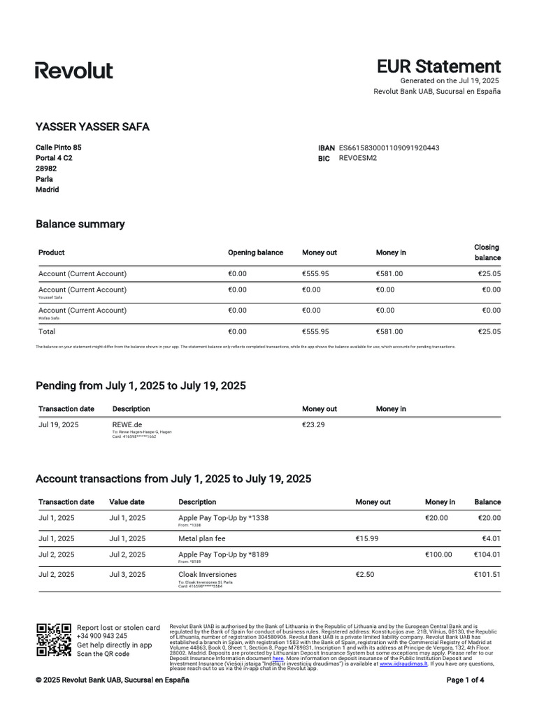 Account Statement - 2025 07 01 - 2025 07 19 - en - 5019a3 | PDF | Banks |  Private Sector