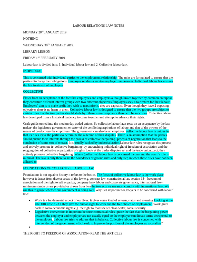 Labour Relations Law Overview | PDF | Labour Law | Employment