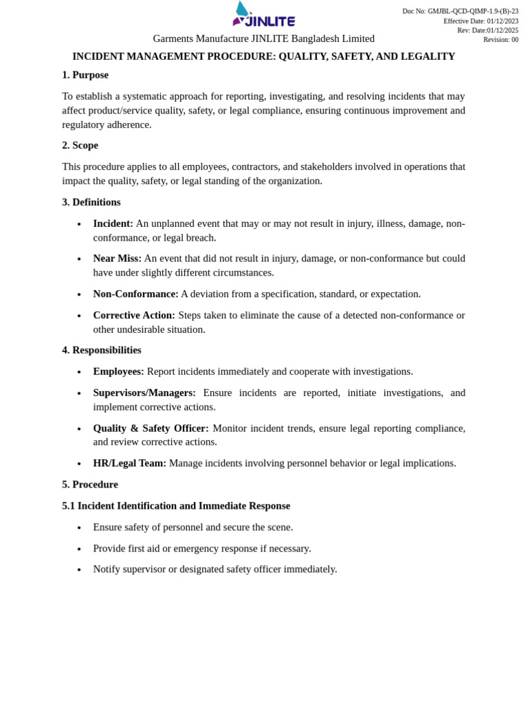 Incident Management Procedure Overview | PDF | Safety | Regulatory ...
