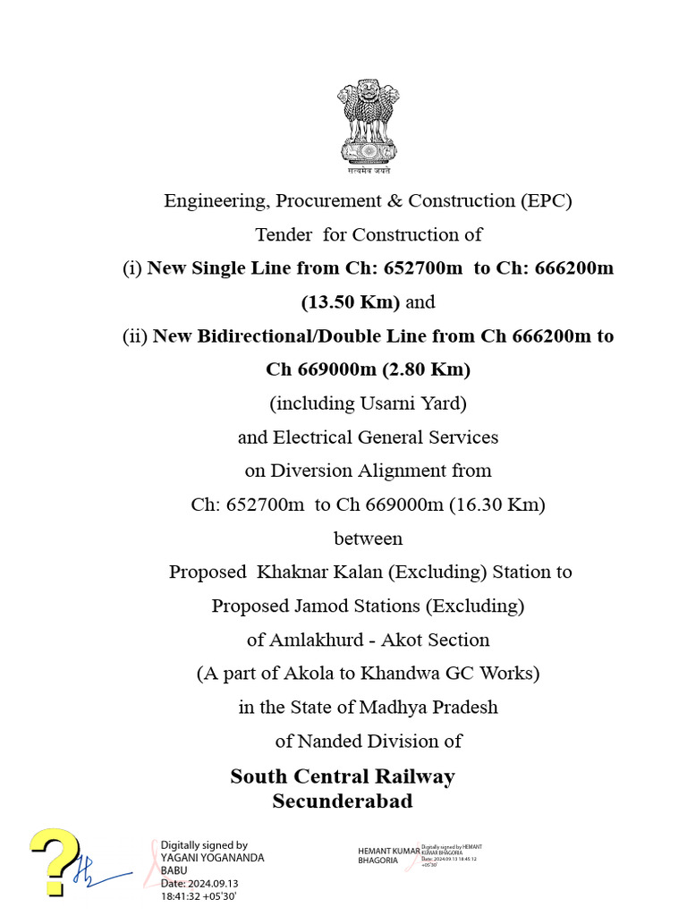 EPC Tender for Madhya Pradesh Railway Project | PDF | General ...