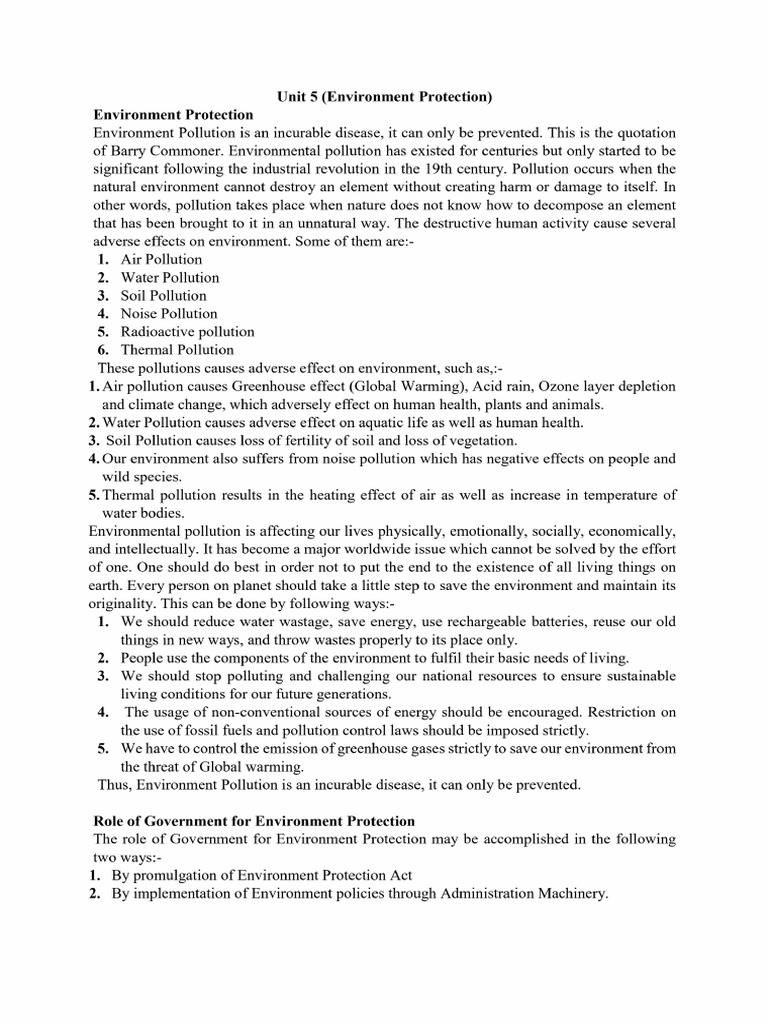 Environmental Protection Laws and Acts Printed Notes | PDF
