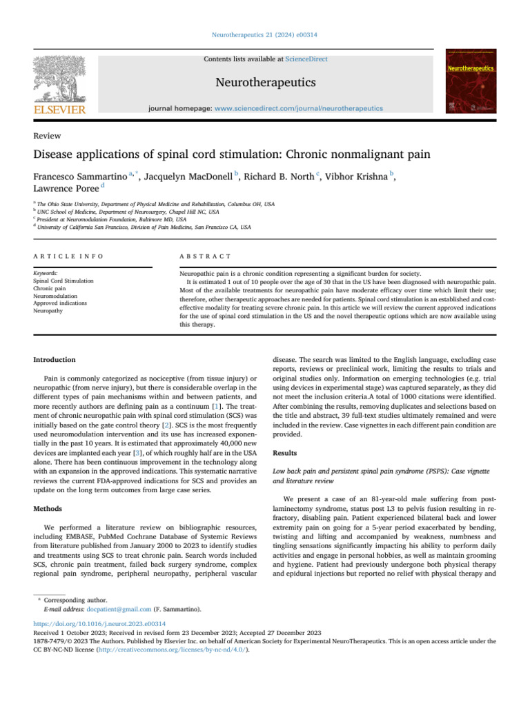 Spinal Cord Stimulation for Chronic Pain | PDF | Pain | Peripheral ...