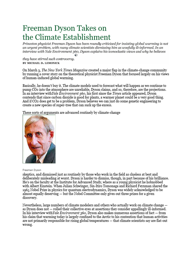 Dyson Challenges Climate Change Models | PDF | Climate Change | Climate