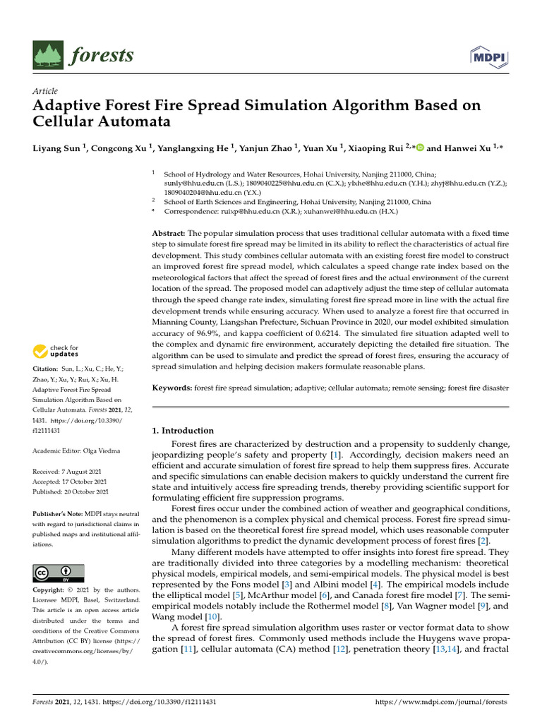 Adaptive Forest Fire Spread Simulation Algorithm Based On Cellular ...