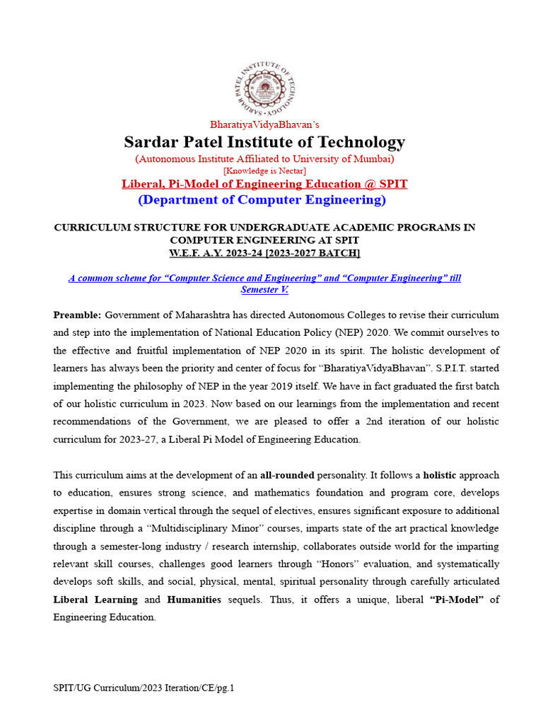 SPIT Computer Engineering Curriculum 2023-27 | PDF | Artificial ...
