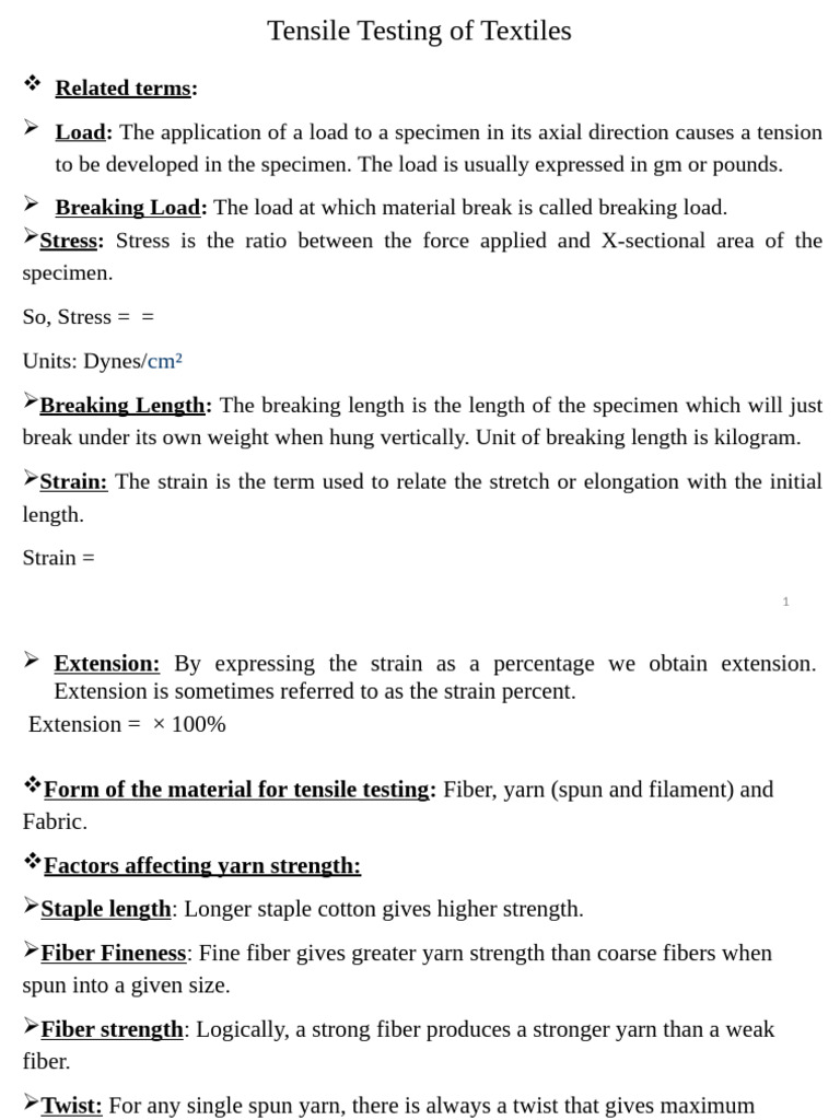 Tensile Testing Methods for Textiles | PDF | Yarn | Strength Of Materials