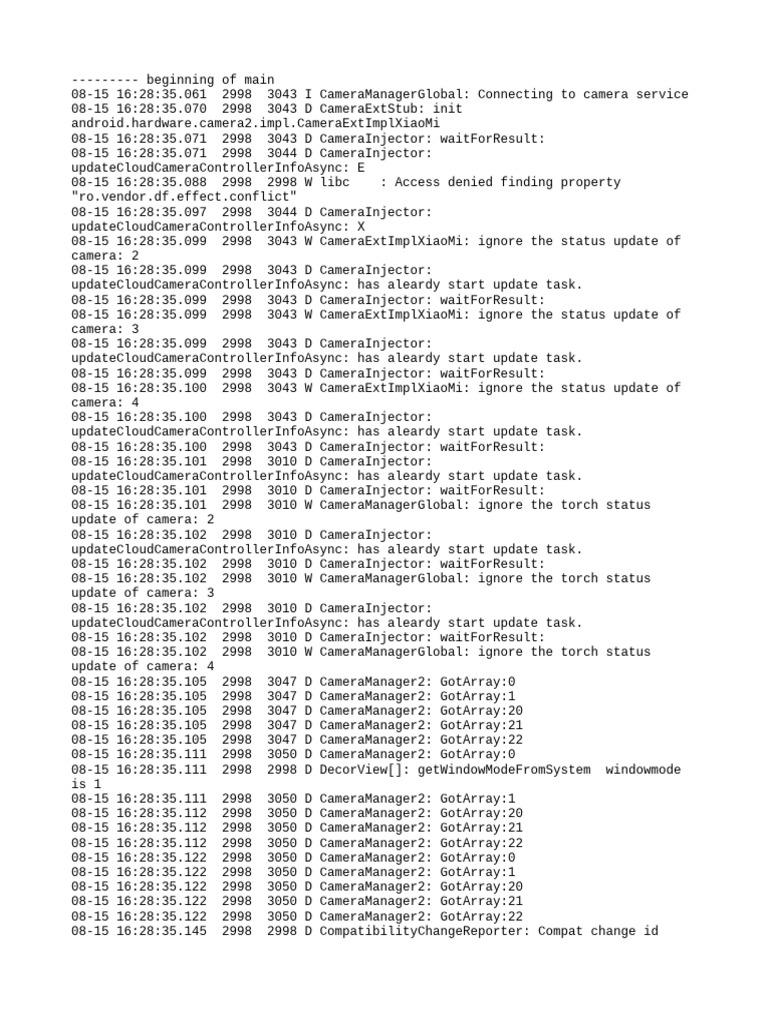 Camera Service Connection Logs | PDF | Computing | Software