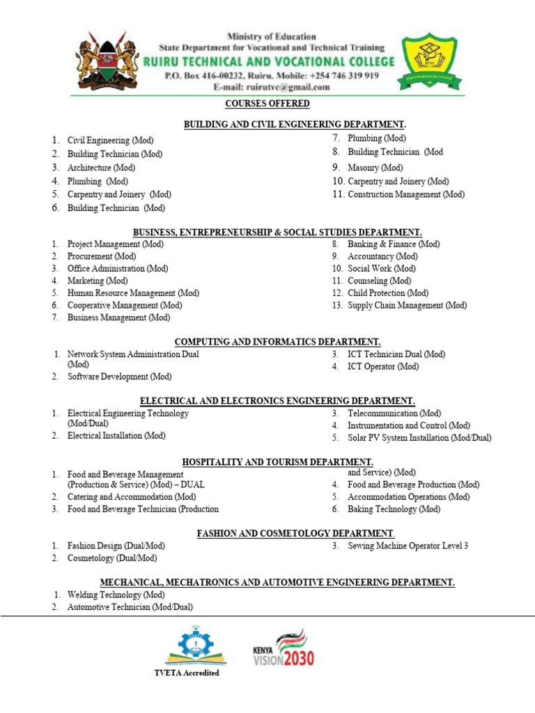 TVETA Accredited Courses and Fees Guide | PDF