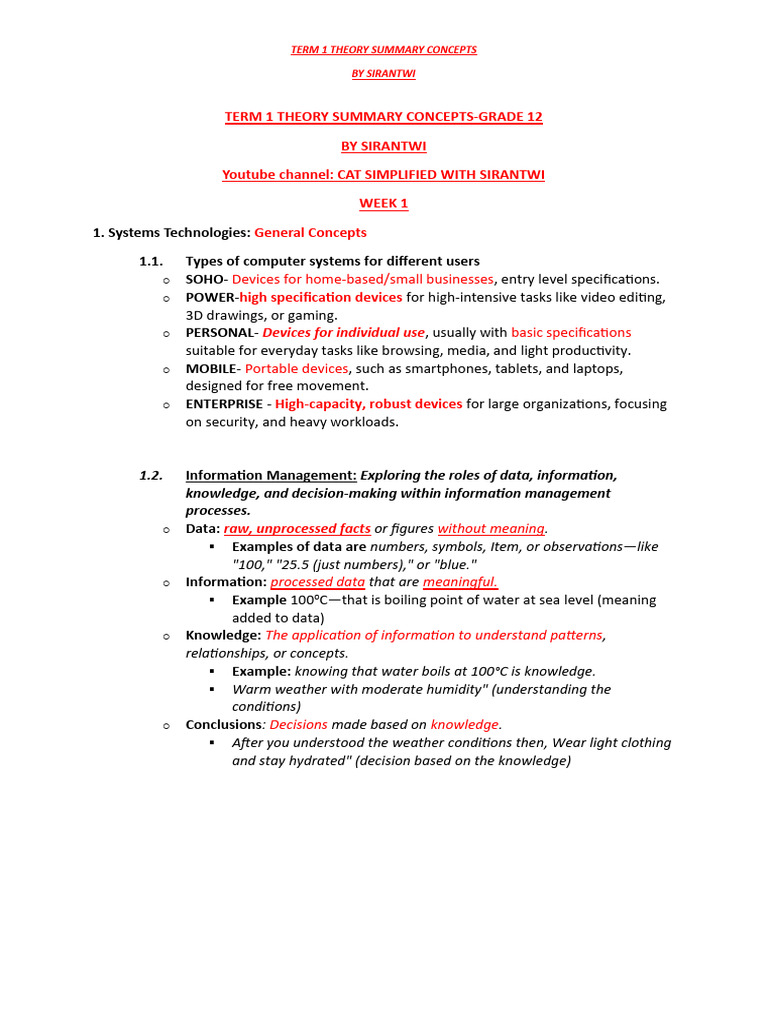 Grade 12 Term 1 Computer Theory Summary | PDF | Solid State Drive ...